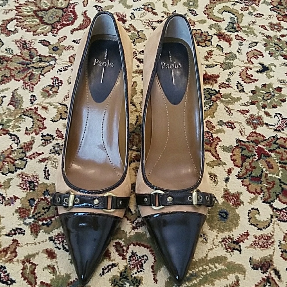 Paolo leather and suede point toe pumps